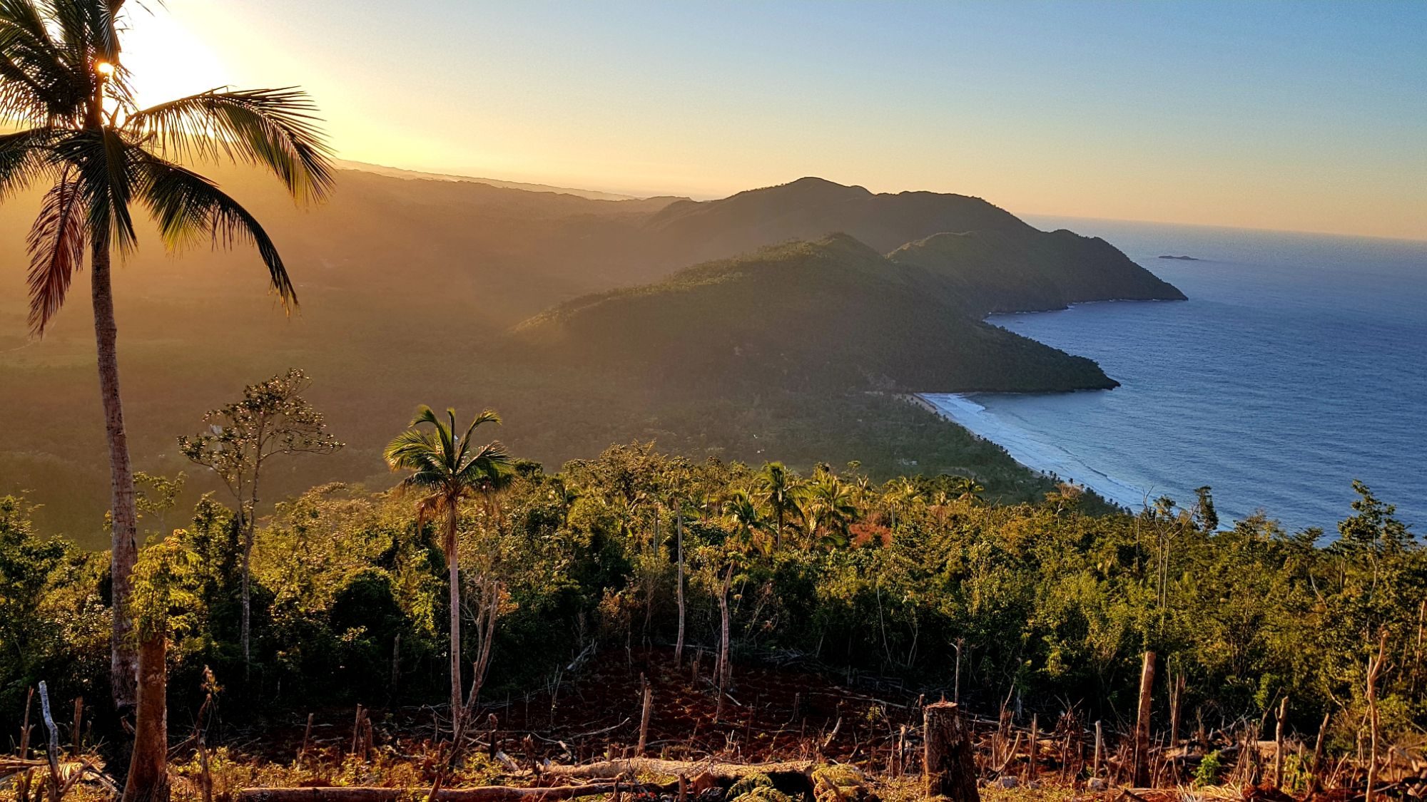 Sunrise over the hills and coast of the Dominican Republic